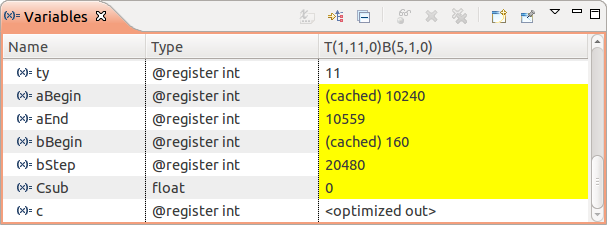 Cached variable values